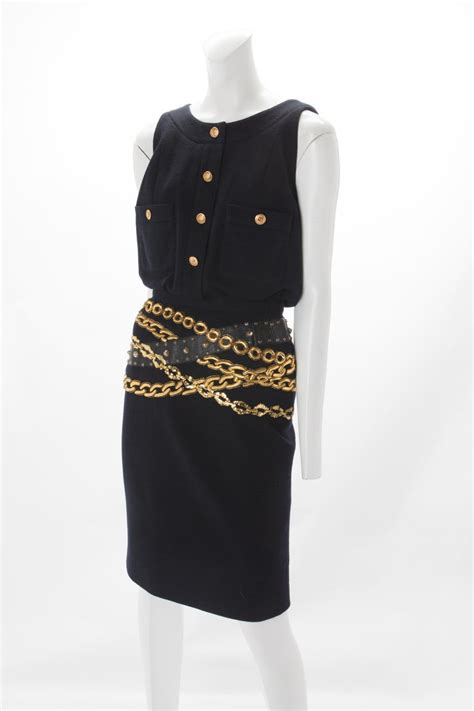 vintage chanel chain dress|Chanel knee length dress.